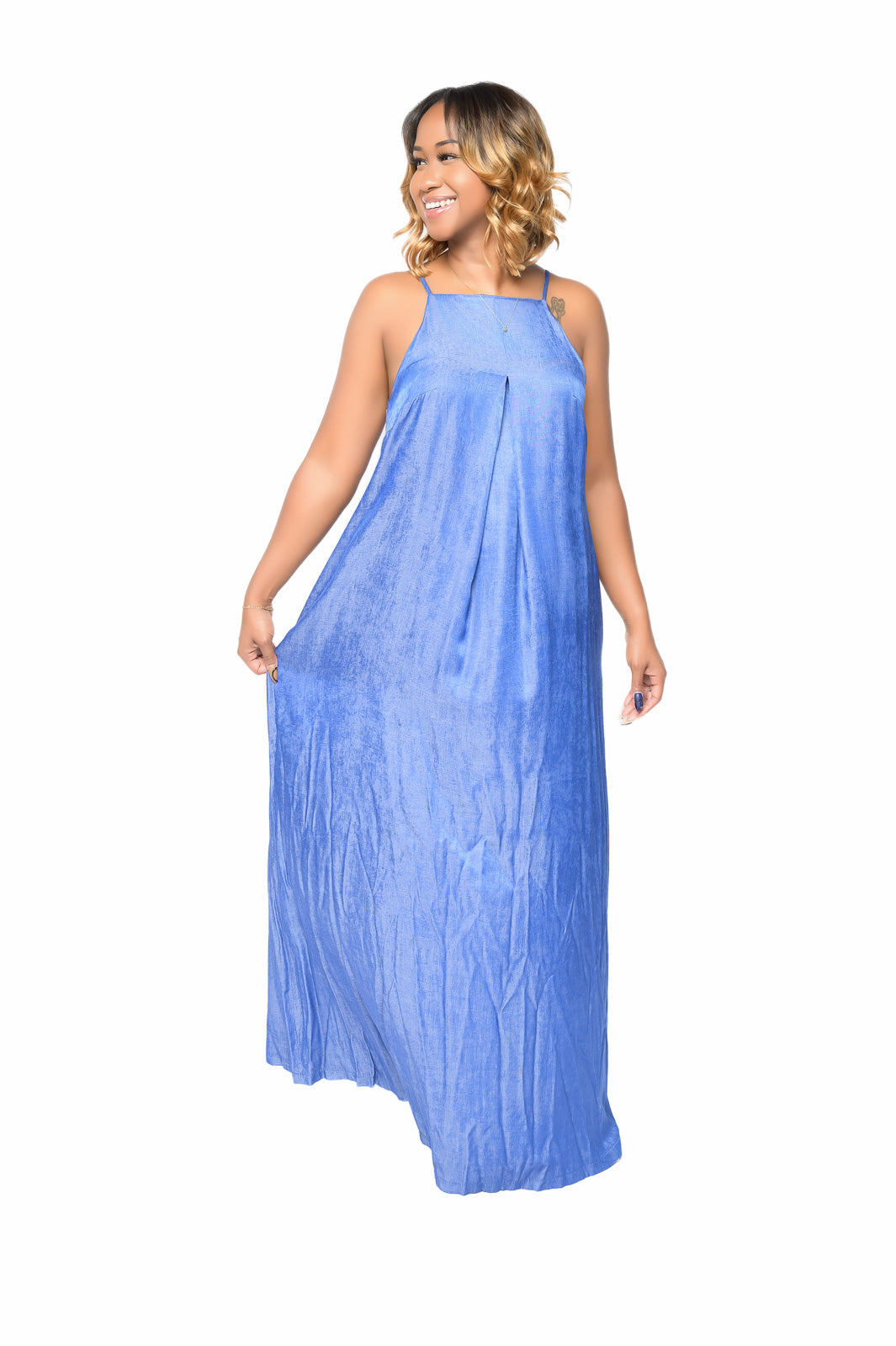 Denim halter maxi dress fashion